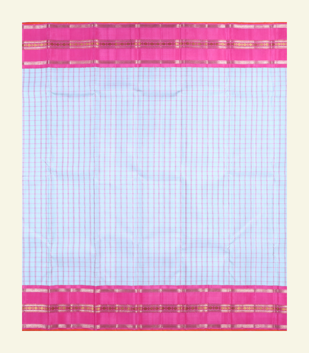Checkered Sky Blue Handloom Silk Saree