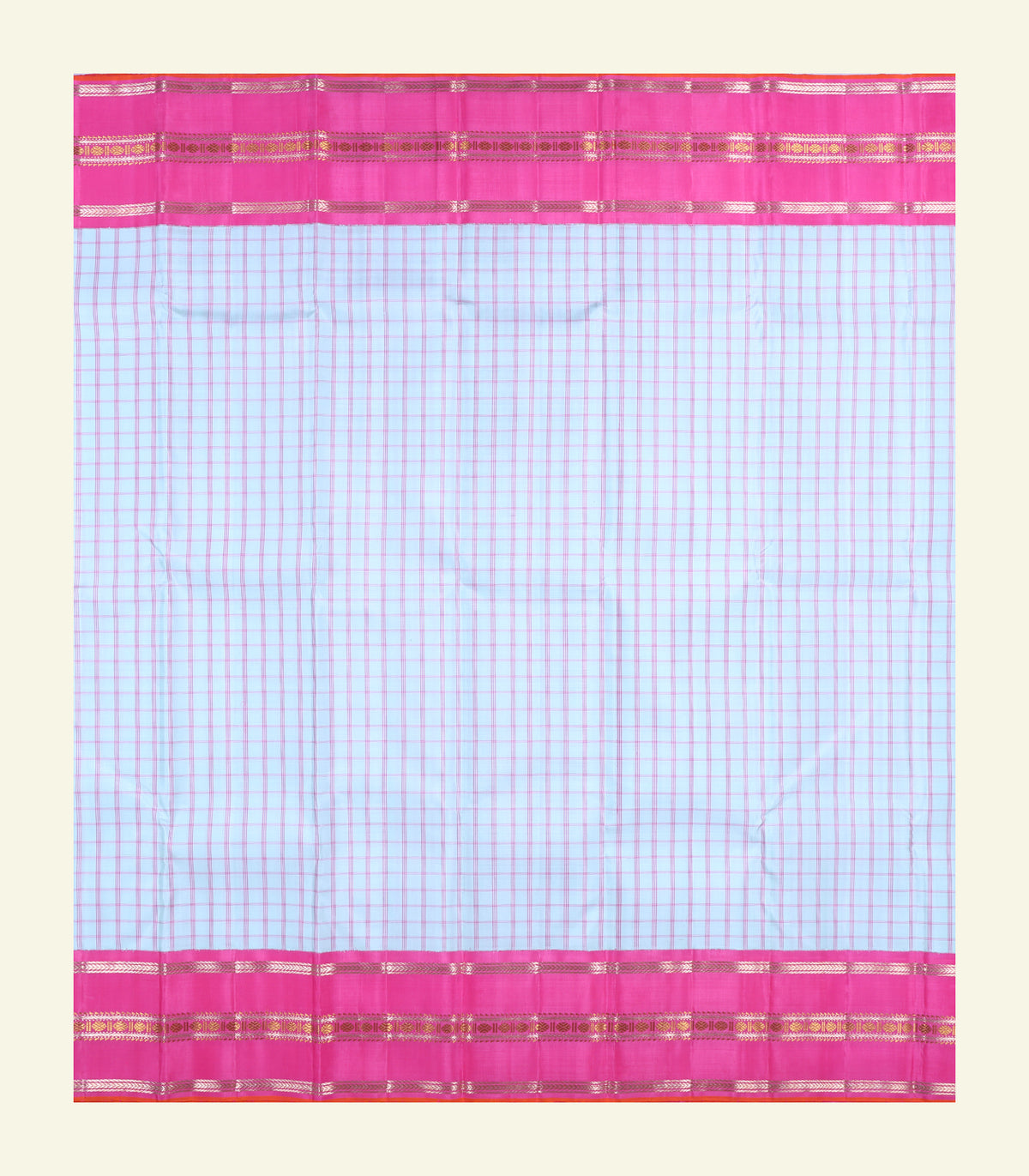 Checkered Sky Blue Handloom Silk Saree