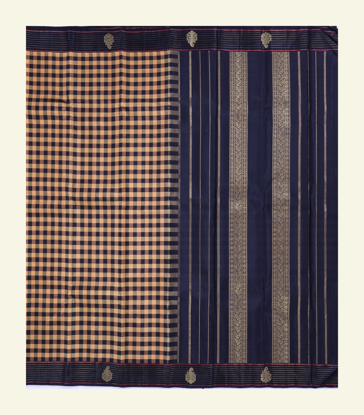 Tussar Checkered Handloom Silk Saree