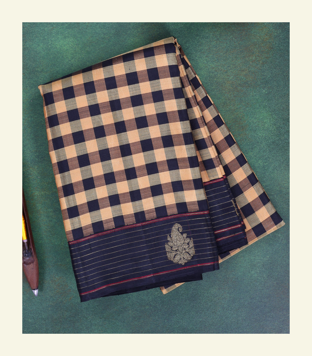 Tussar Checkered Handloom Silk Saree