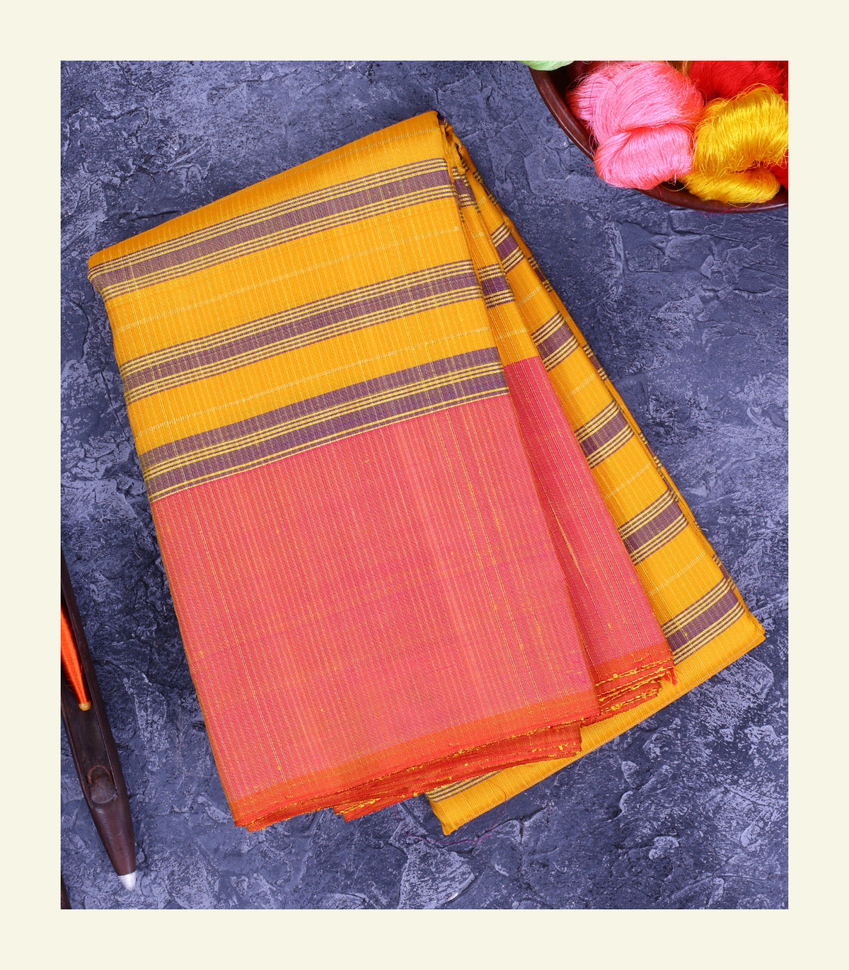 Yellow Striped Handloom Silk Saree
